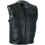 Mens Hunt Club Style Without Collar Leather Paisley Motorcycle Concealed Carry Vest