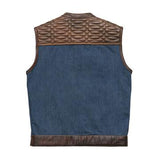 Mens Hunt Club Brick Quilted Stitched Leather Build Denim Motorcycle Concealed Carry Vest