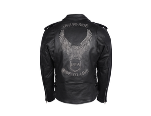 Mens Classic Side Lace Police Style Premium Cowhide Biker Motorcycle Jacket