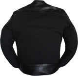 Mens Biker Style Motorcycle Black Denim And Leather Concealed Carry Jacket