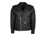 Mens Classic Side Lace Police Style Premium Cowhide Biker Motorcycle Jacket