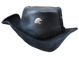 Men Eagle Braided Black Genuine Leather Western Cowboy hat