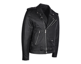 Mens Classic Side Lace Police Style Premium Cowhide Biker Motorcycle Jacket