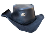 Men Eagle Braided Black Genuine Leather Western Cowboy hat