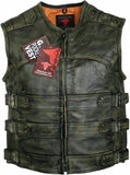 Men's Tactical Style Side Buckle Motorcycle Leather Vest Concealed Carry