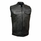 Men Club Style Biker Motorcycle Concealed Carry Leather Vest