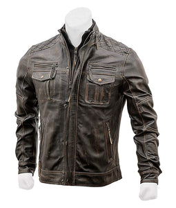 Men Vintage Distressed Leather Jacket Motorcycle Concealed Carry