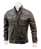 Men Vintage Distressed Leather Jacket Motorcycle Concealed Carry