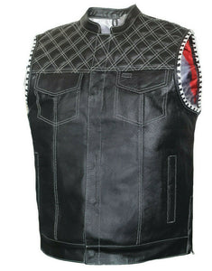 Mens Club Style Perforated US Eagle Liner Motorcycle Conceal Carry Leather Vest