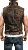 Men's Atlas Brown Distressed Leather Motorcycle Concealed Carry Leather Vest