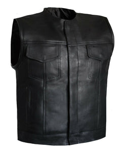 Mens Black Lowside Club Style Motorcycle Biker Concealed Carry Soft Leather Vest