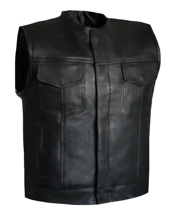 Mens Black Lowside Club Style Motorcycle Biker Concealed Carry Soft Leather Vest