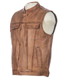 Hunt Club Style Men's Motorcycle Distressed Brown Concealed Carry Leather Vest