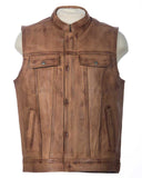 Hunt Club Style Men's Motorcycle Distressed Brown Concealed Carry Leather Vest