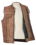 Hunt Club Style Men's Motorcycle Distressed Brown Concealed Carry Leather Vest