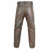 Men's Distressed Brown Leather pant Jeans style Motorcycle Biker Style Pants