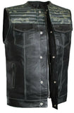 Men CAMO Club Style Perforated Motorcycle Conceal Carry Leather Vest