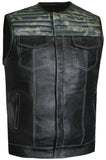 Men CAMO Club Style Perforated Motorcycle Conceal Carry Leather Vest