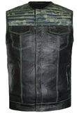 Men CAMO Club Style Perforated Motorcycle Conceal Carry Leather Vest