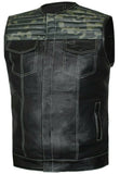 Men CAMO Club Style Perforated Motorcycle Conceal Carry Leather Vest