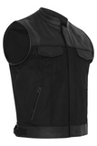 Men Motorcycle Leather And Denim Club Biker Style Vest Concealed Carry Pockets