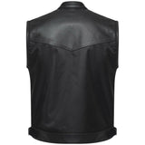 Men Motorcycle Leather And Denim Club Biker Style Vest Concealed Carry Pockets