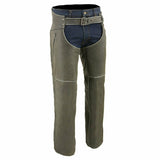 MEN RIDING DISTRESSED GREY MOTORCYCLE LEATHER CHAPS