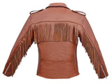 Mens Classic Style Fringe Tan Leather Motorcycle Jacket Concealed Carry