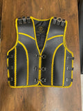 Men's Heavy Buckles Thick Cowhide Leather 1.3mm Yellow Braided Motorcycle Biker Concealed Carry Leather Vest