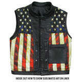 Hunt Club US Flag Biker Style Men's Motorcycle Concealed Carry Leather Vest