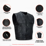 Cobra Crest Men's Lowcut Motorcycle Leather Vest Concealed Carry