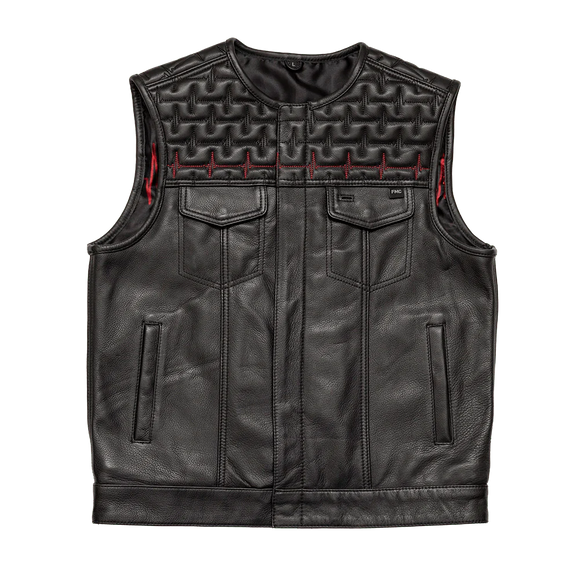 Men's Hunt Club Style Thunderstorm EKG Motorcycle Concealed Carry Leather Vest