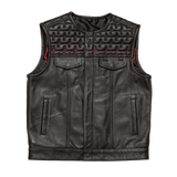 Men's Hunt Club Style Thunderstorm EKG Motorcycle Concealed Carry Leather Vest