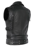 Men's Classic Sleeveless Biker Style Classic Vest Belted Motorcycle Leather Vest