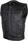 Men SOA Paisley Club Style Collarless Biker Motorcycle Concealed Leather Vest