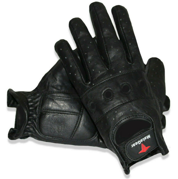 Men's Premium Leather Biker Police Style Perforated Leather Gloves