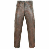 Men's Distressed Brown Leather pant Jeans style Motorcycle Biker Style Pants