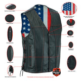 Honor- Men Classic Style Motorcycle Biker Leather Vest Concealed Carry
