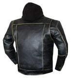 MEN'S MOTORCYCLE BIKER LEATHER JACKET W/DETACHABLE HOOD