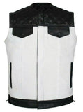 Men Motorcycle Perforated Removable Sleeves Vest Concealed Carry Leather Jacket