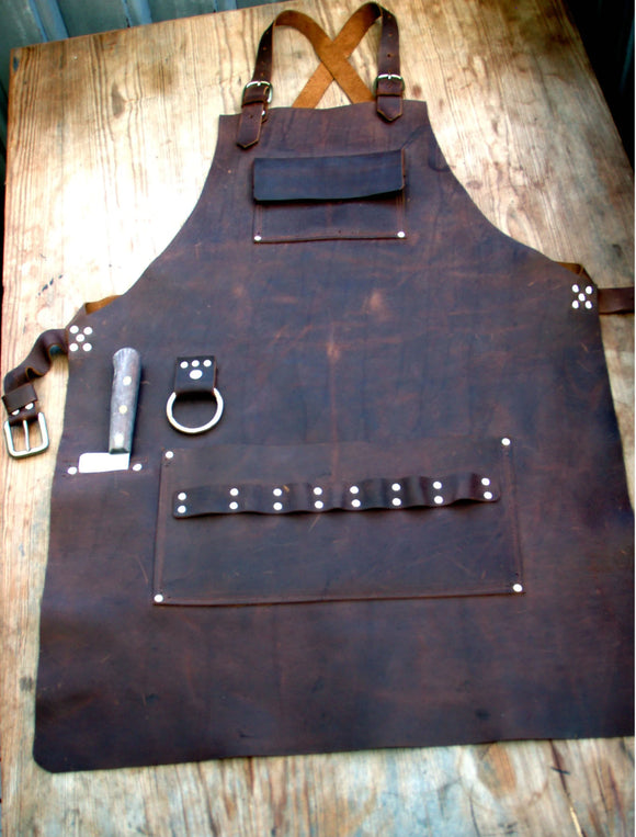 Chef's Leather Apron with Knife Sheath Pockets