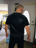 Men's Heavy Buckle White Stitched Motorcycle Concealed Carry Black Leather Biker Vest