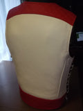 Men's Heavy Buckle Motorcycle Concealed Carry Black, Red, and White Leather Biker Vest