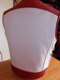 Men's Heavy Buckle Red Stitched White Leather Motorcycle Concealed Carry Biker Vest