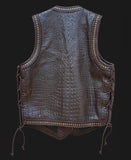 Gator Embossed Hunt Club Style Leather Men's Motorcycle Concealed Carry Leather Vest