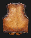 Ostrich Embossed Distressed Leather Men's Motorcycle Concealed Carry Biker Vest