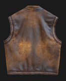 Men's Distressed Brown Braided Motorcycle Biker Concealed Carry Leather Vest