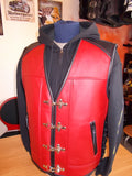 Patch Vest Men's Heavy Buckle Red Leather Motorcycle Concealed Carry Biker Vest