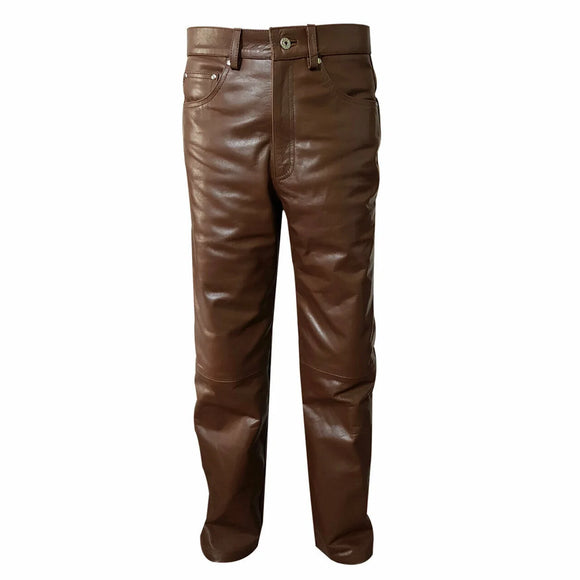 Men's Distressed Brown Leather pants Jeans style Motorcycle Biker Style Pants