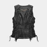 Ladies Fringes Side Laces Motorcycle Leather Concealed Carry Vest